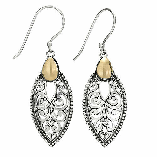 Sterling Silver with Gold Ornate Teardrop Earrings - ETM4139