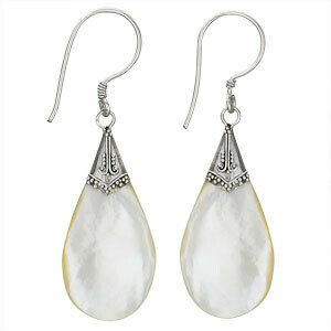 Sterling Silver Large Mother of Pearl Teardrop Earrings - ETM3032