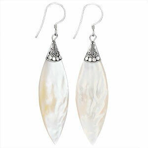 Sterling Silver Large Mother of Pearl Marquise Earrings - ETM3625