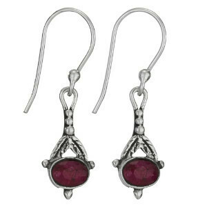 Sterling Silver Ruby Feather Earrings - ETM4339
