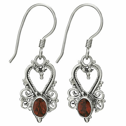 Sterling SIlver Faceted Garnet Bali Earrings - ETM4018