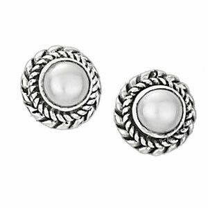 Sterling Silver Pearl Braided Bezel Posts - H13-3037