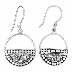 Sterling Silver Circular Granulated Bali Earrings - ETM3649