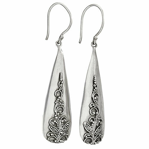 Sterling Silver Long Teardrop Granulated Bali Earrings - ETM3656