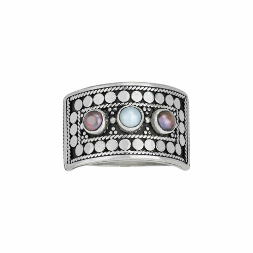 Sterling Silver 3 Pearl Bali Ring - RTM4116