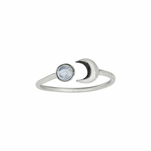 Sterling Silver Moon + Moonstone Ring - RTM4083