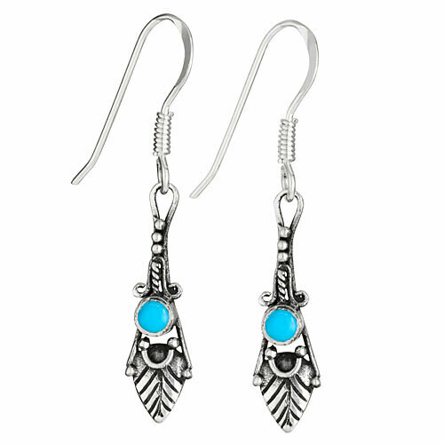 Sterling Silver Turquoise Feather Earrings - ETM4665