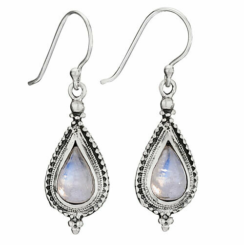 Sterling Silver Rainbow Moonstone Teardrop Earrings - ETM4807