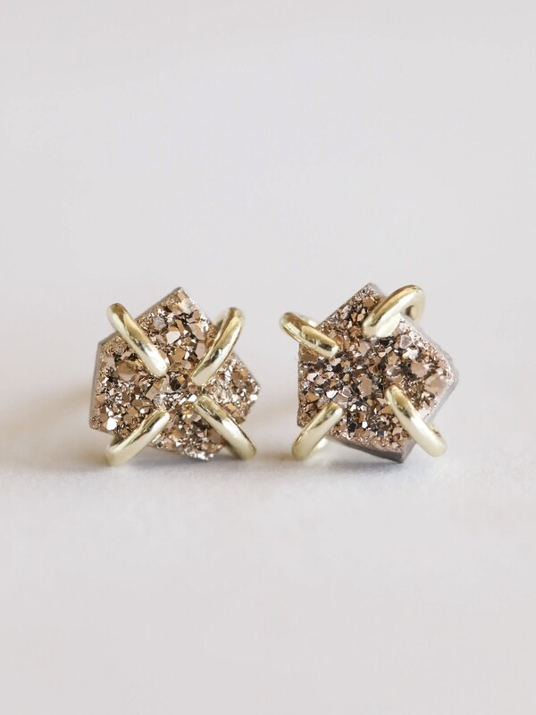 Rose Gold Druzy Prong Posts - 18k Gold Over Silver - JK32