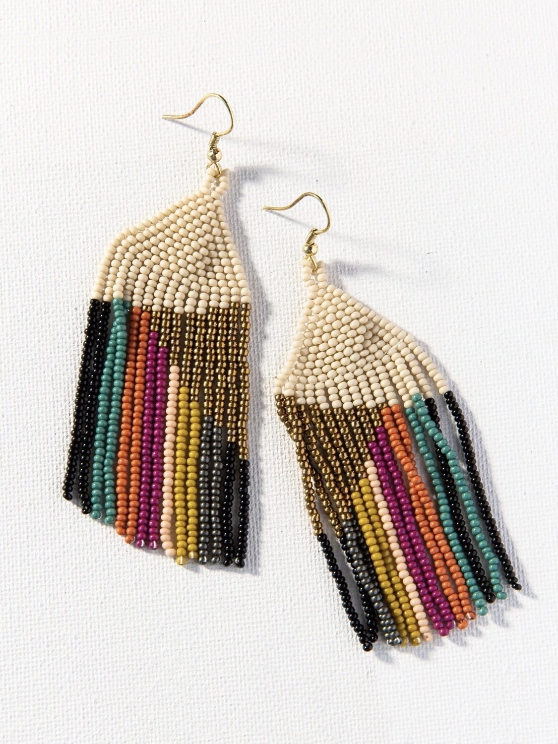 Ivory + Muted Colors Stripe Fringe Earrings - IAE22