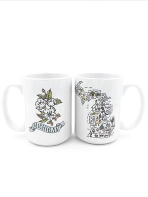Illustrated Michigan Map Ceramic Mug - CBM3