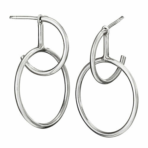 Sterling Silver Double Ring Swinging Hoop Earrings - ETM4826