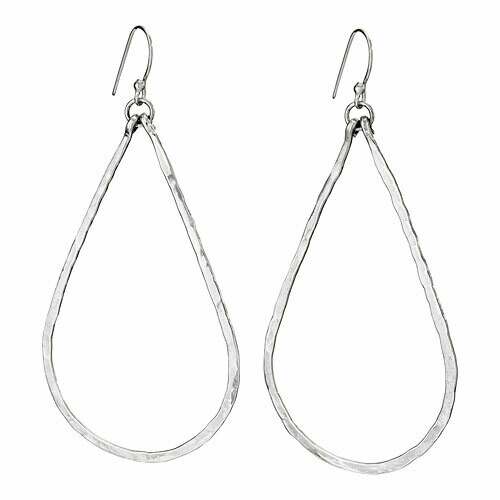 Sterling Silver Hammered Open Teardrop Earrings - ETM4830