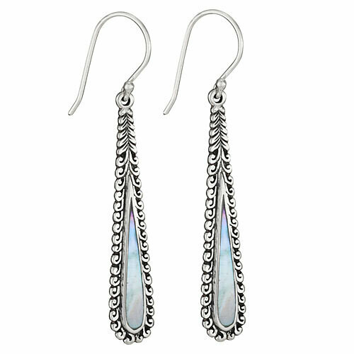 Sterling Silver Long Mother of Pearl Drop Earrings - ETM4443