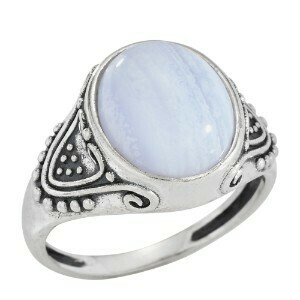 Sterling Silver Oval Blue Lace Agate Ring -RTM3778