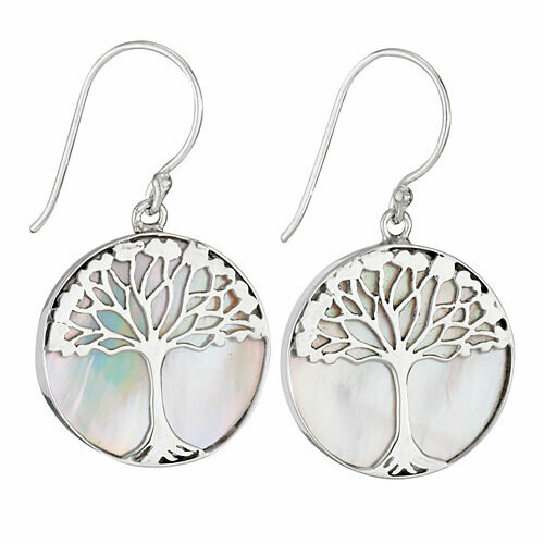 Sterling Silver Mother of Pearl Tree Earrings - ETM4436