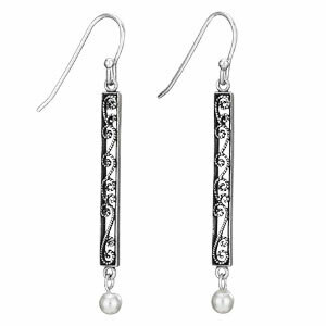 Sterling Silver Filigree Bar & Pearl Earrings - ETM1302