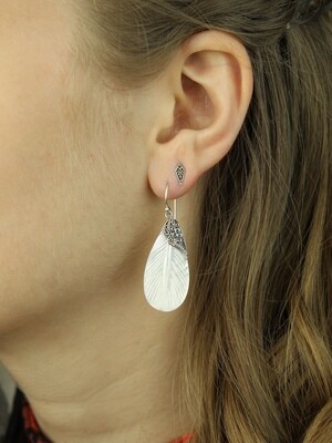 Sterling Silver Mother of Pearl Feather Bali Earrings - ETM4856