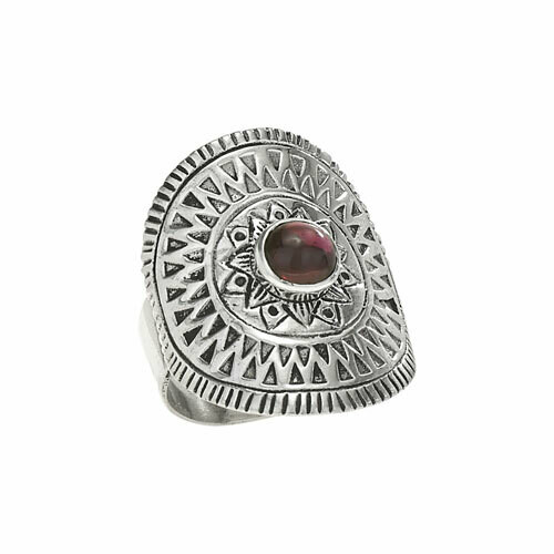 Sterling Silver Garnet Shield Ring - RTM3516
