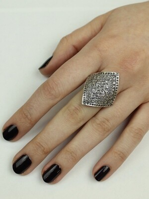 Hill Tribe Silver Stamped Geometric Ring - RTM3371
