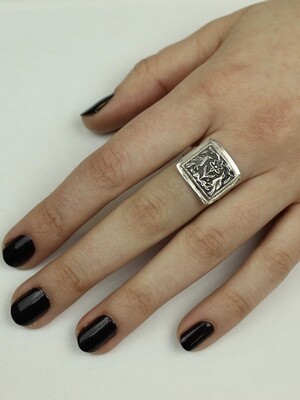 Sterling Silver Bird Plaque Antiqued Ring- RTM3341