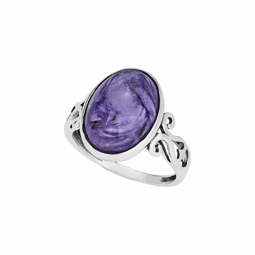 Sterling Silver Charoite Scroll Ring - RTM4131