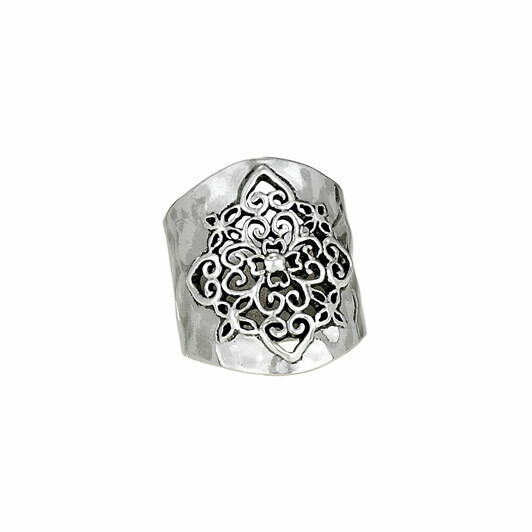 Wide Hammered Sterling Silver Ring - RTM2589