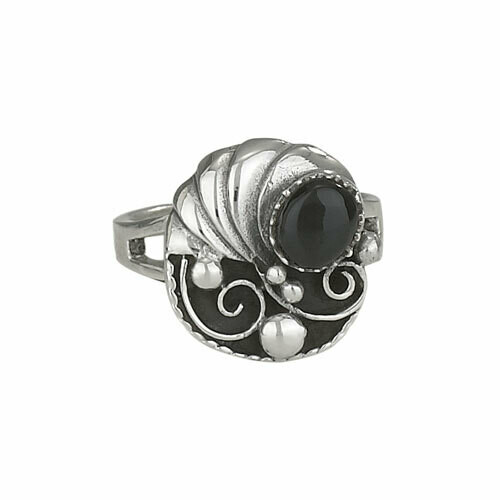 Sterling Silver Onyx Leaf Ring - RTM2809