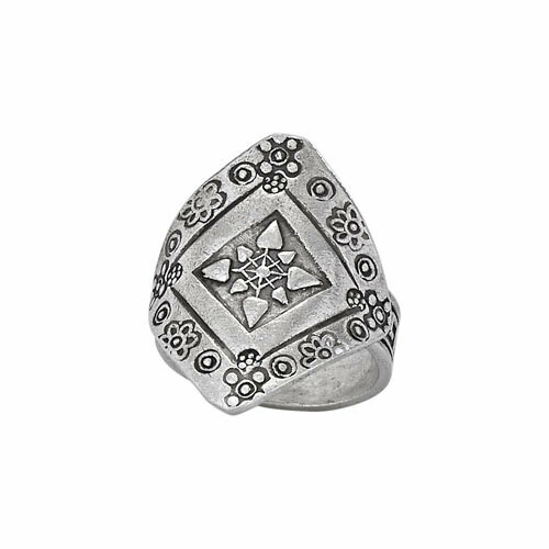 Hill Tribe Silver Floral Stamped Ring - RTM3292