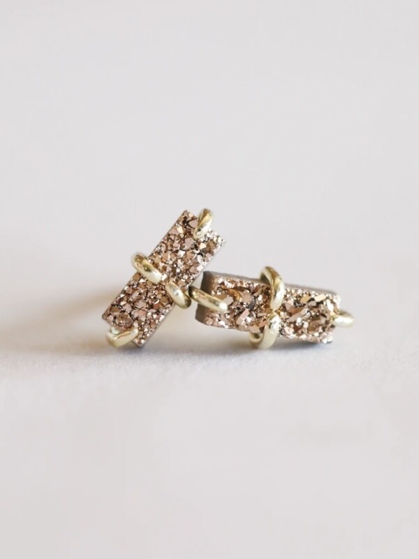 Rose Gold Drusy Bar Prong Set Post - 18k Gold Over Silver - JK36