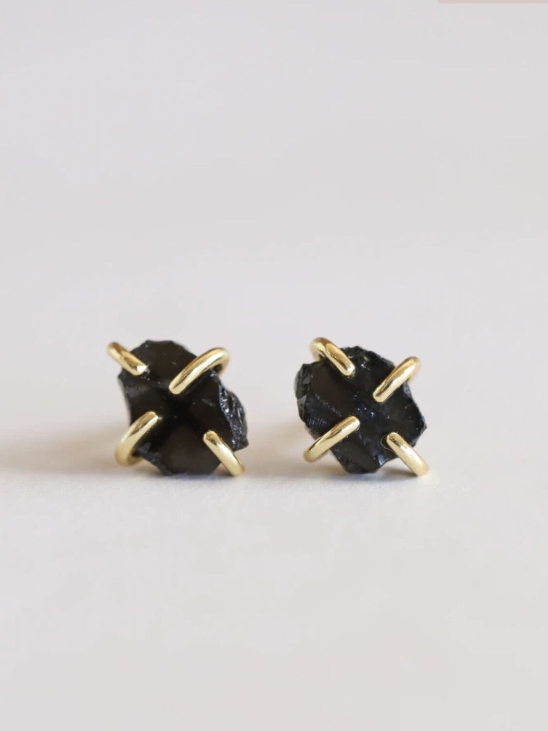 Obsidian Gemstone Prong Set Post - 18k Gold Over Silver - JK35