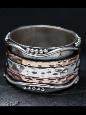 Mixed Metal Ripple Pattern Spinner Ring - RB14