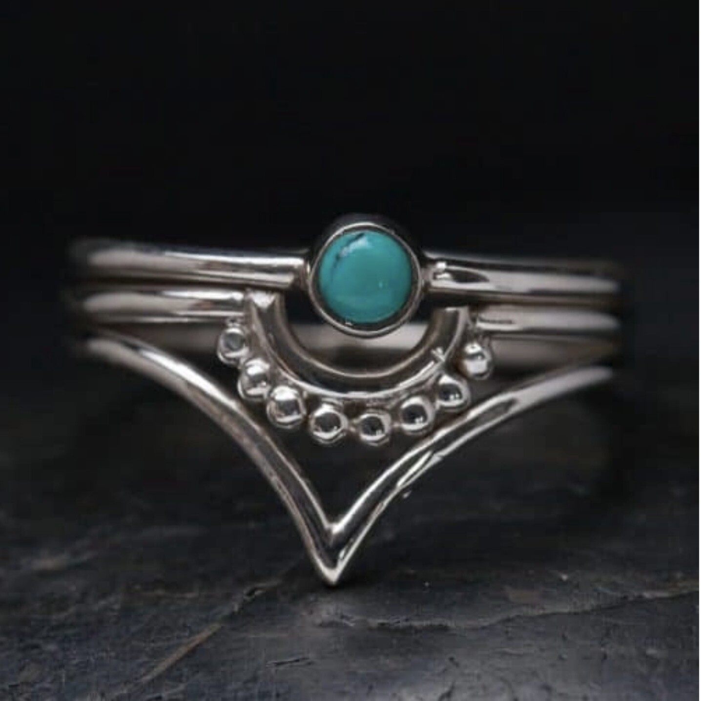 Sterling Silver Dot Chevron Turquoise Ring - RB18