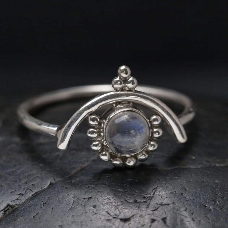 Sterling Silver Rainbow Moonstone Arch Ring - RB32