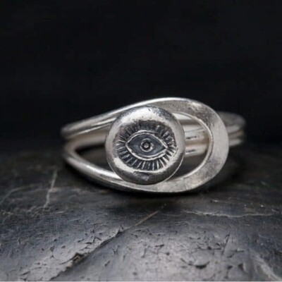 Sterling Silver Stamped Eye Ring - RB30