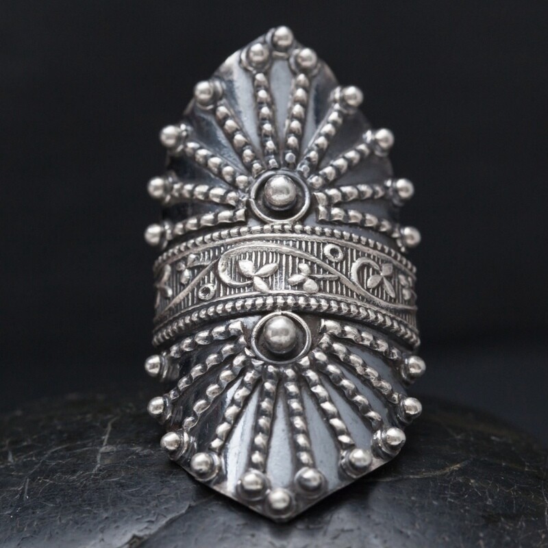 Sterling Silver Studded Shield Ring - RB29