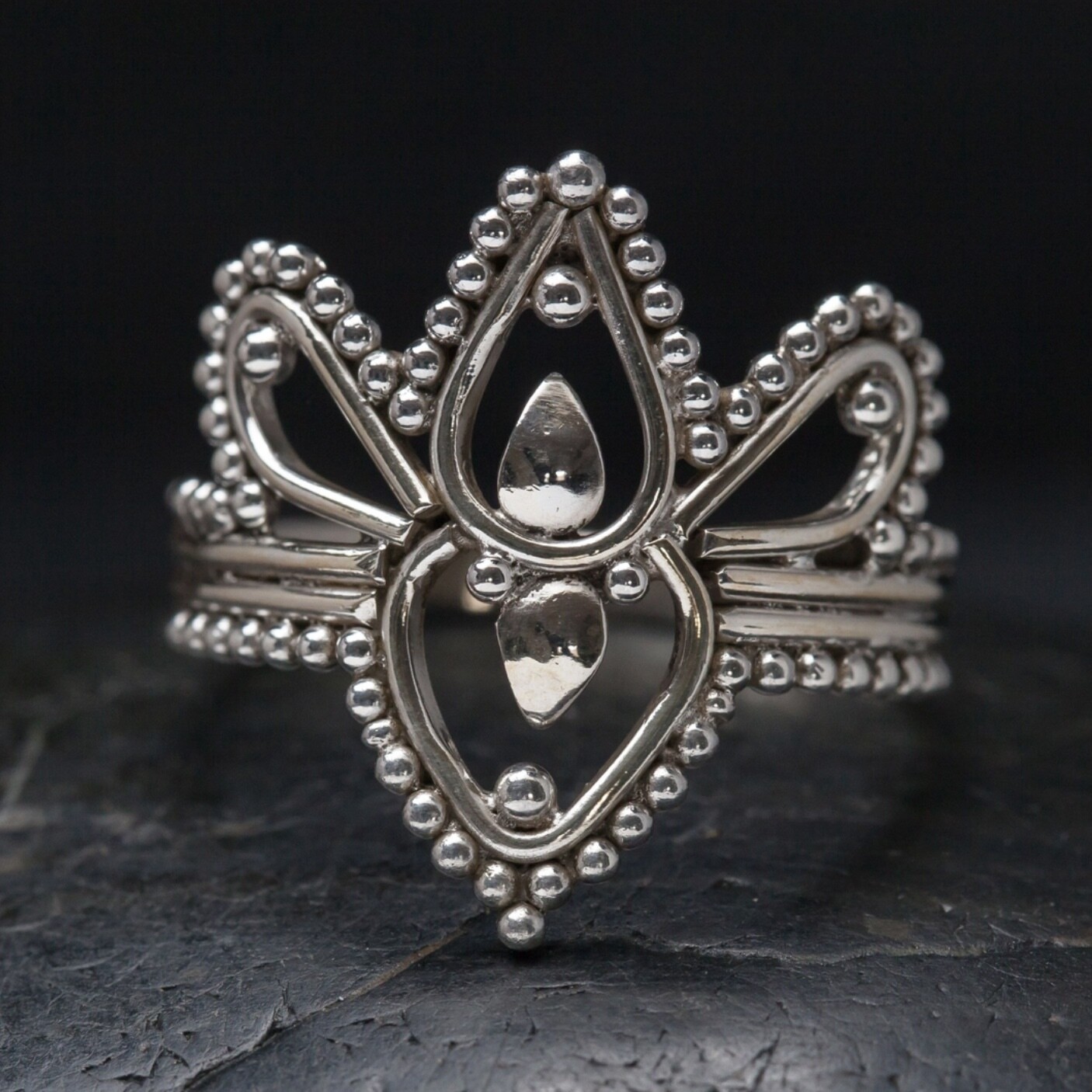 Sterling Silver Dotted Lotus Ring - RB12
