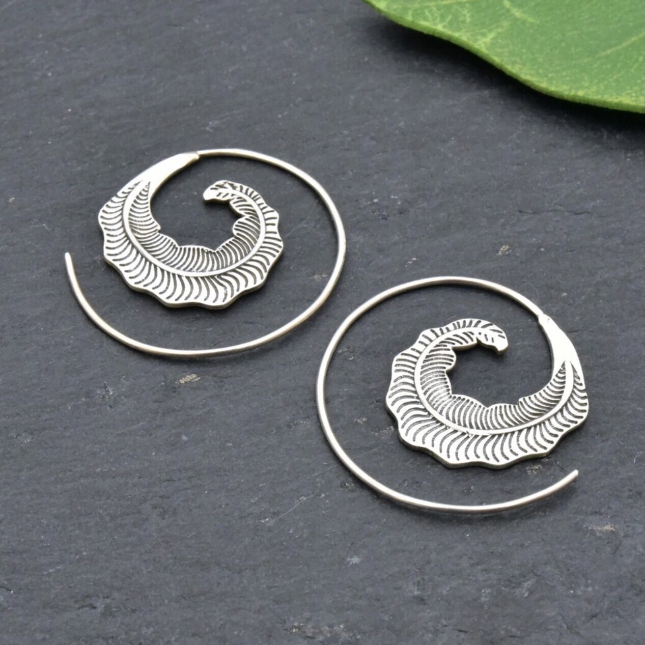 Sterling Silver Spiral Feather Hoops - EB7