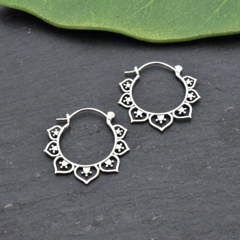 Sterling Silver Lotus Petal Hoops - EB3