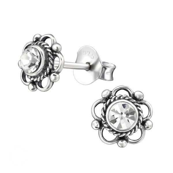 P35-31 Sterling Silver Oxidized Floral CZ Posts