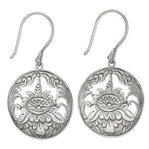 Sterling Silver Etched Lotus Domed Circle Earrings - ETM4191