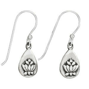 Sterling Silver Lotus Teardrop Dangle Earrings - ETM4277