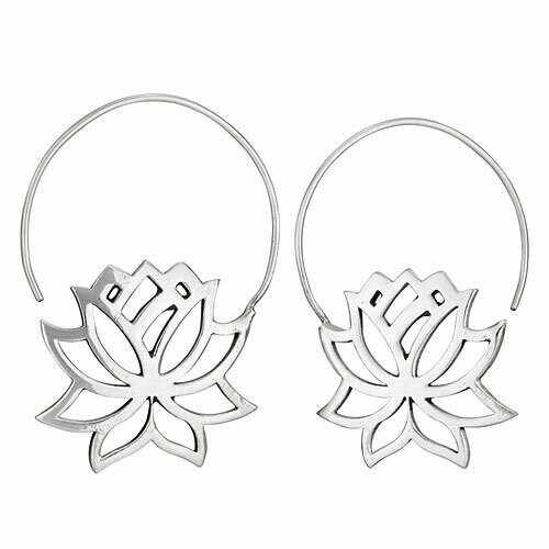 Sterling Silver Lotus Hoop Earrings - ETM4524