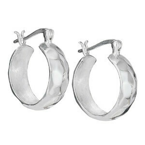 Sterling Silver Wide Hammered Hoop Earrings - H13- 4384
