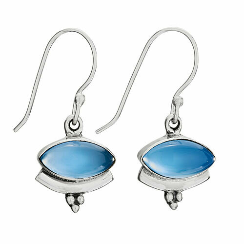 Sterling Silver Blue Chalcedony Dangle Earrings - ETM4788