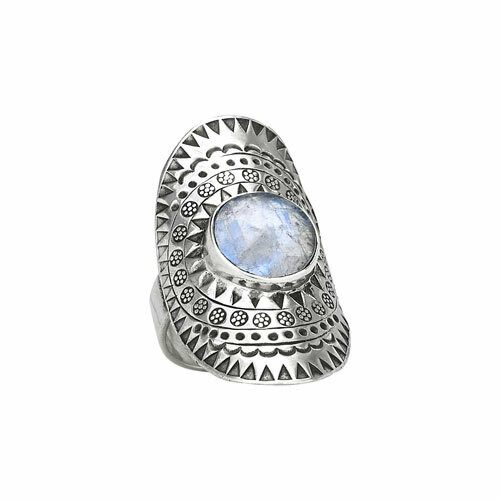 Hill Tribe Silver Moonstone Shield Ring - RTM3533