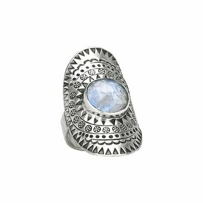 Hill Tribe Silver Moonstone Shield Ring - RTM3533