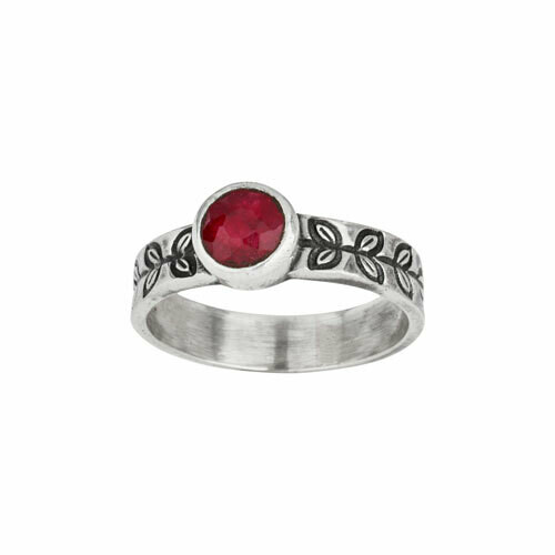 Sterling Silver Round Ruby Leaf Band - RTM4202