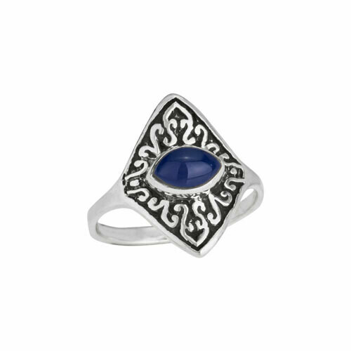 Sterling Silver Lapis Diamond Shield Ring- RTM4191