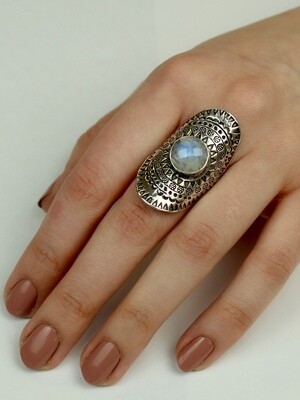 Hill Tribe Silver Moonstone Shield Ring - RTM3533